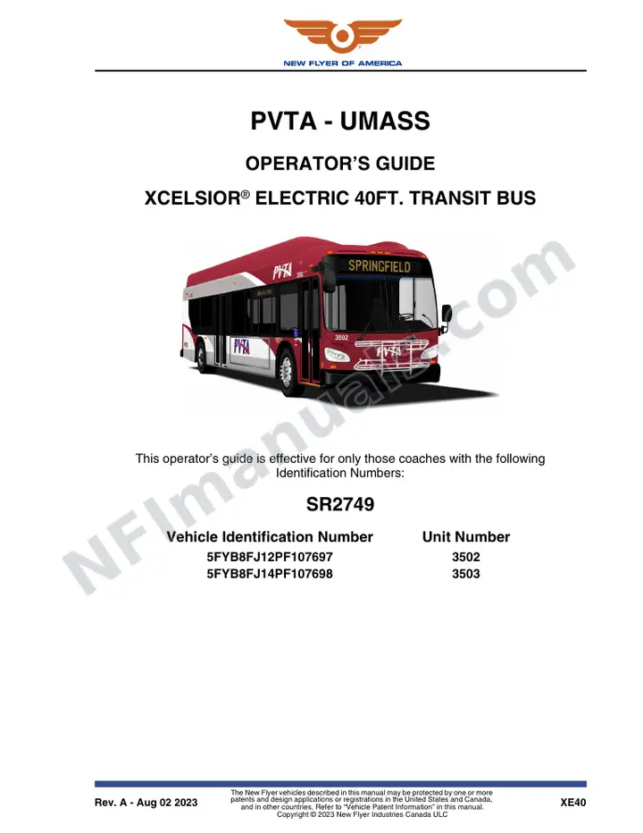 New Flyer XE40 Manual Package - PVTA - UMASS included manual preview