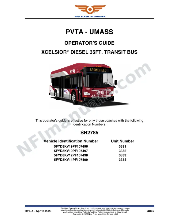 SR2785 Operator's Guide, PVTA - UMASS first-page preview