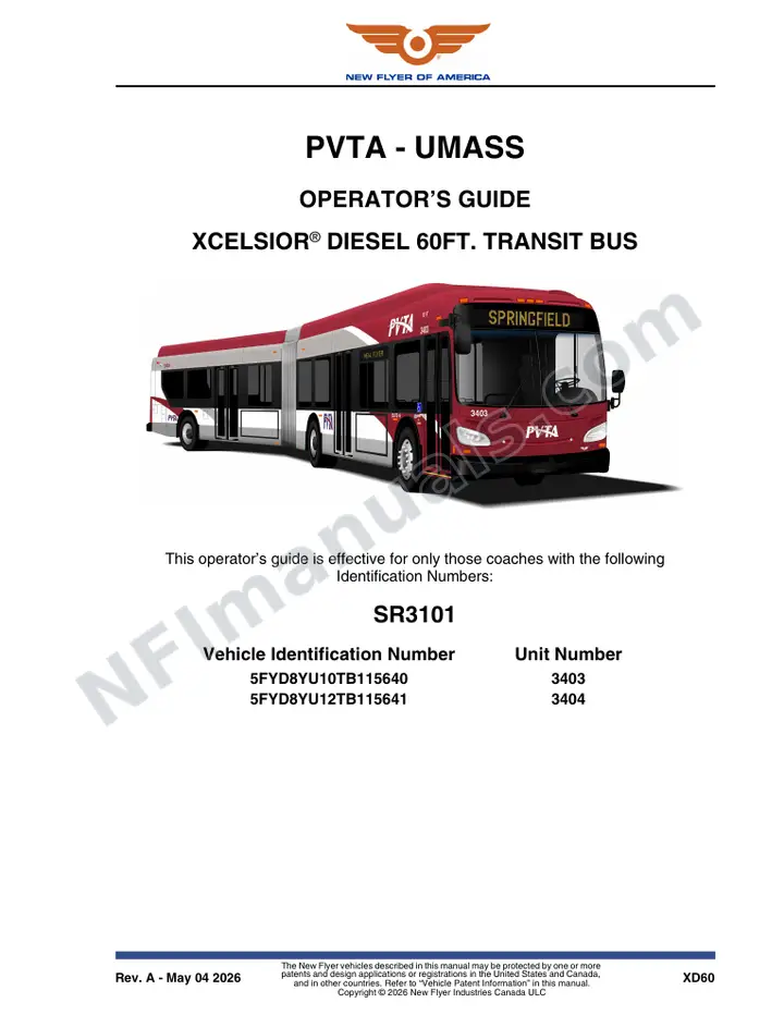 New Flyer XD60 Manual Package - PVTA - UMASS included manual preview