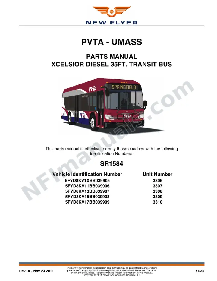 SR1584 Parts Manual, PVTA - UMASS first-page preview
