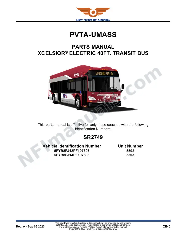 SR2749 Parts Manual, PVTA-UMASS first-page preview