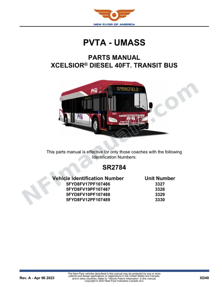 SR2784 Parts Manual, PVTA - UMASS first-page preview
