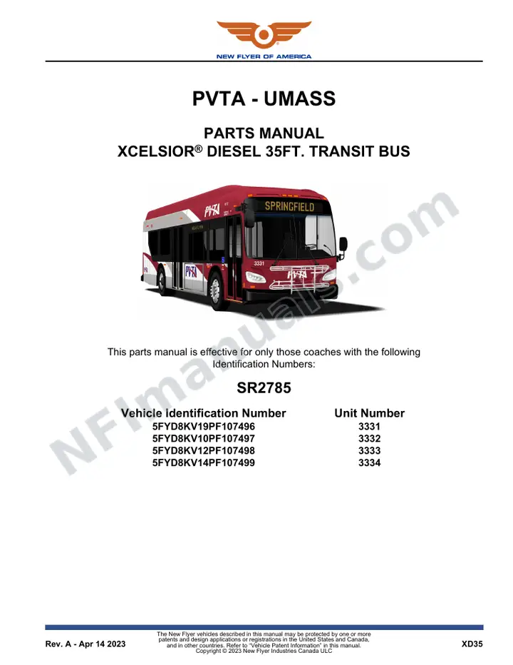 SR2785 Parts Manual, PVTA - UMASS first-page preview