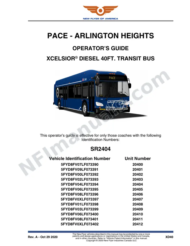 New Flyer XD40 Manual Package - Pace - Arlington Heights included manual preview