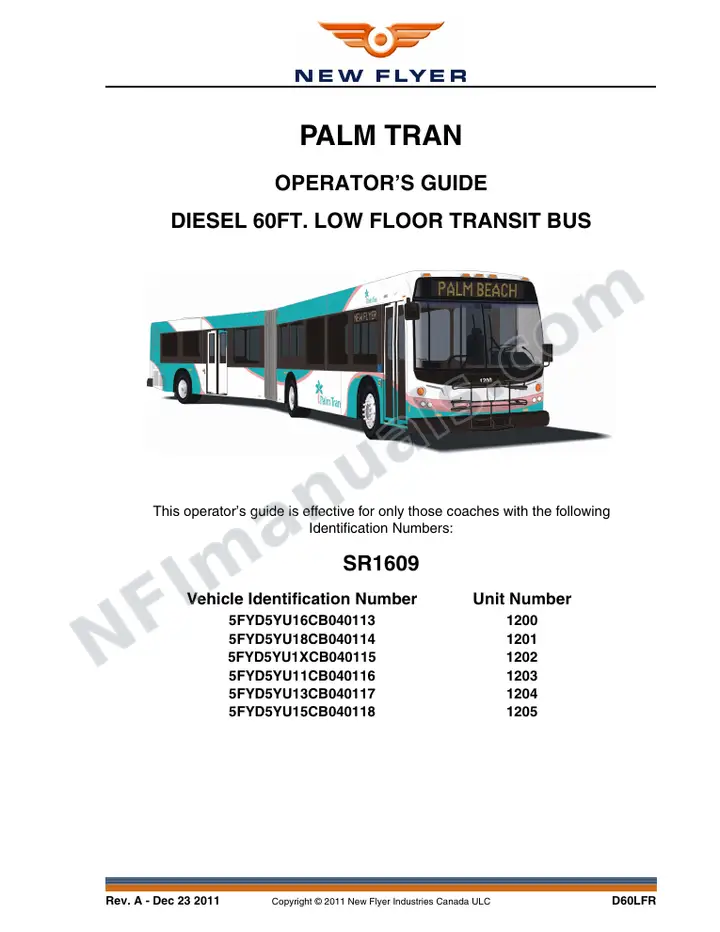 New Flyer D60LFR Manual Package - Palm Tran included manual preview
