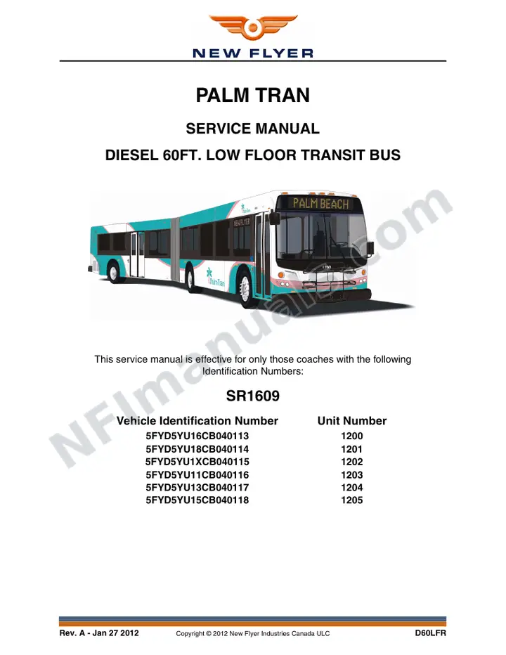 SR1609 Service Manual, Palm Tran first-page preview