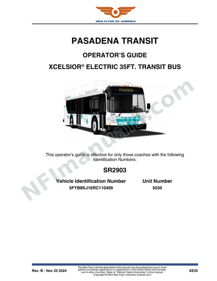 New Flyer XE35 Manual Package - Pasadena Transit included manual preview