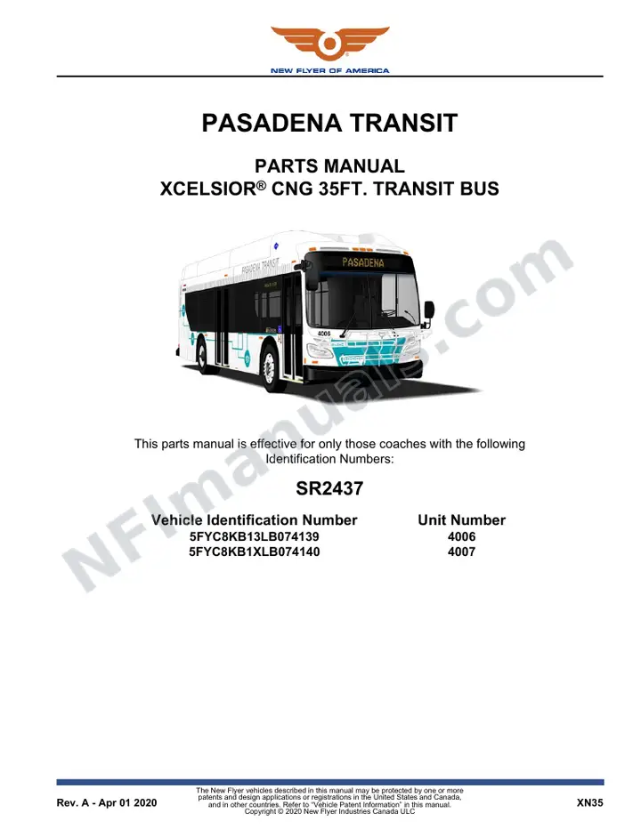 SR2437 Parts Manual, Pasadena Transit first-page preview