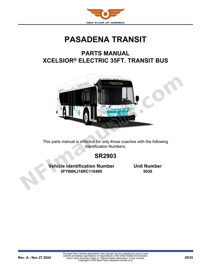 SR2903 Parts Manual, Pasadena Transit first-page preview
