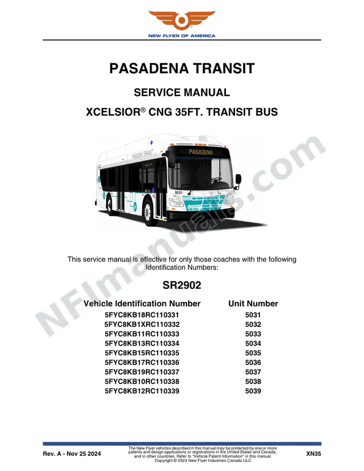 SR2902 Service Manual, Pasadena Transit first-page preview