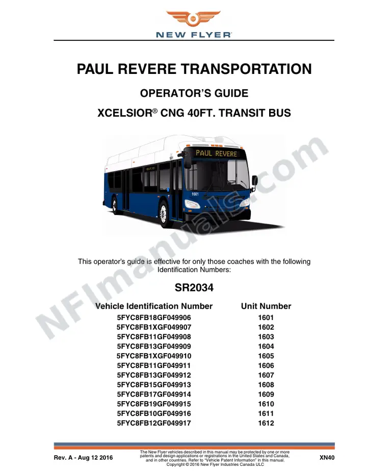 New Flyer XN40 Manual Package - Paul Revere Transportation included manual preview