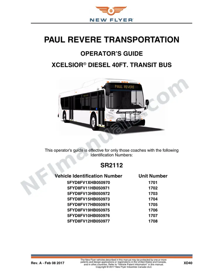 New Flyer XD40 Manual Package - Paul Revere Transportation included manual preview