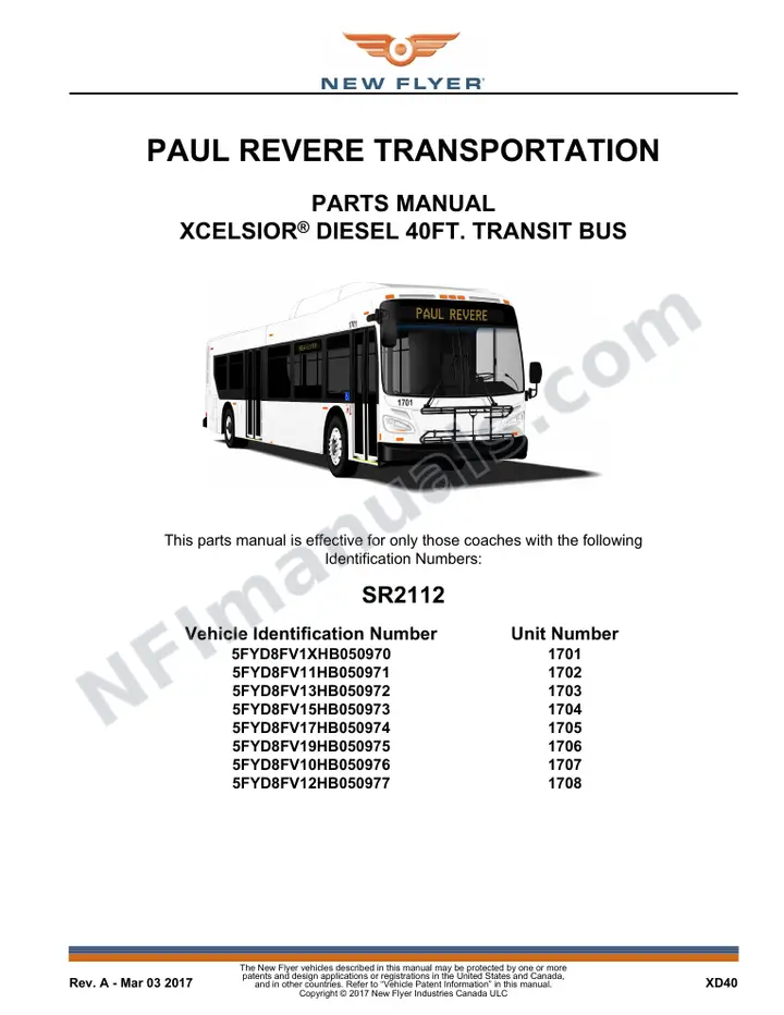 SR2112 Parts Manual, Paul Revere Transportation first-page preview