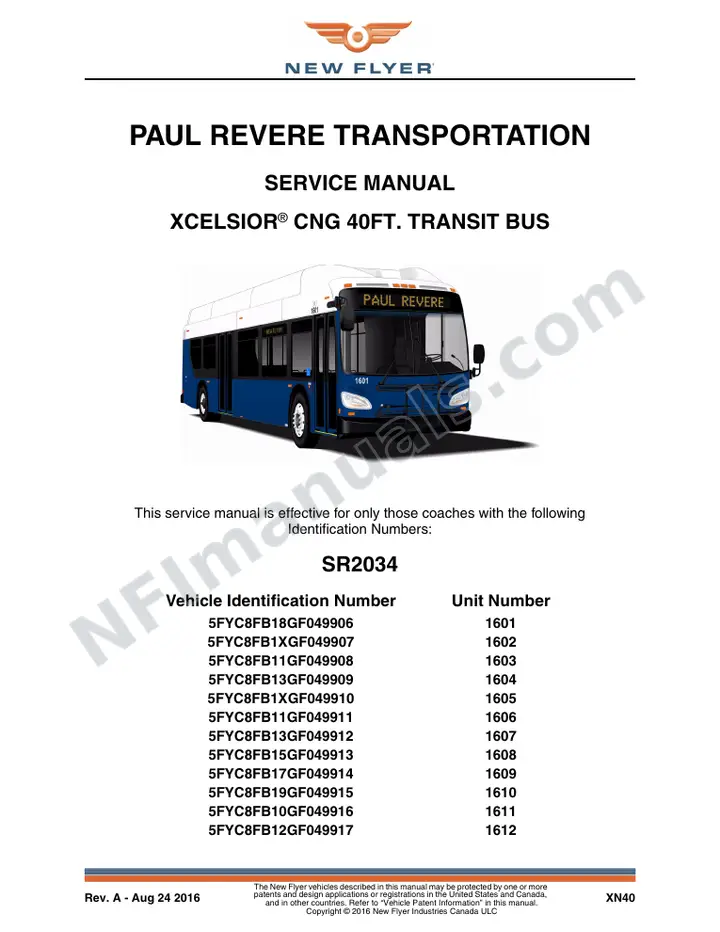 SR2034 Service Manual, Paul Revere Transportation first-page preview