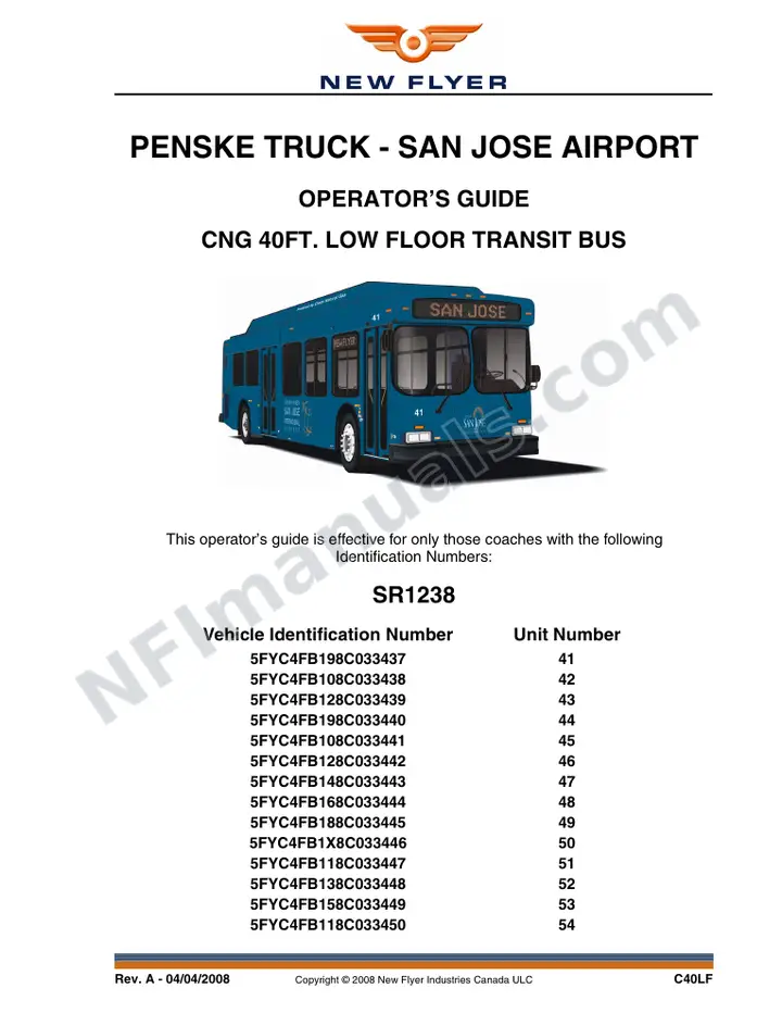 New Flyer C40LF Manual Package - Penske Truck - City of San Jose included manual preview