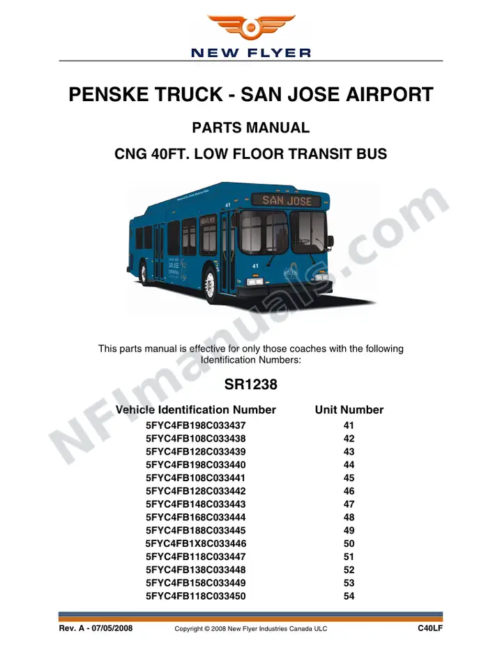 SR1238 Parts Manual, Penske Truck - San Jose Airport first-page preview