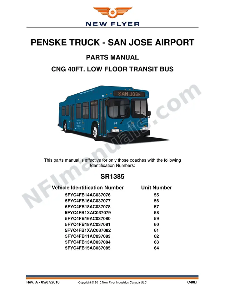 SR1385 Parts Manual, Penske Truck - San Jose Airport first-page preview