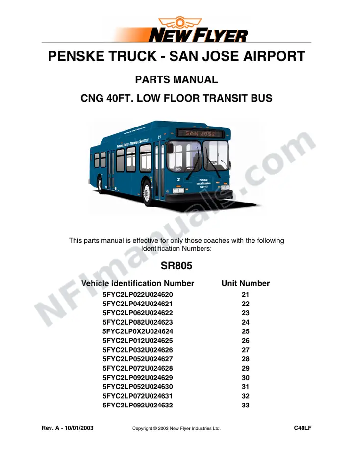 SR805 Parts Manual, Penske Truck - San Jose Airport first-page preview