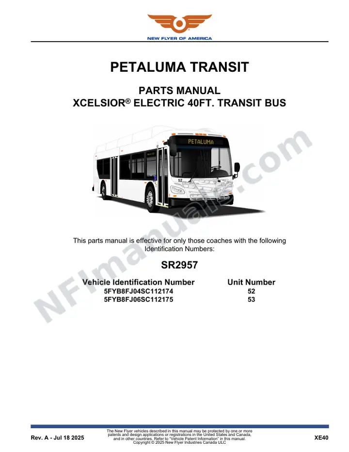 SR2957 Parts Manual, Petaluma Transit first-page preview