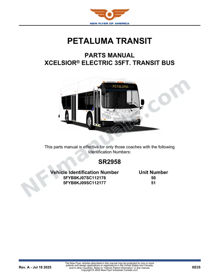 SR2958 Parts Manual, Petaluma Transit first-page preview