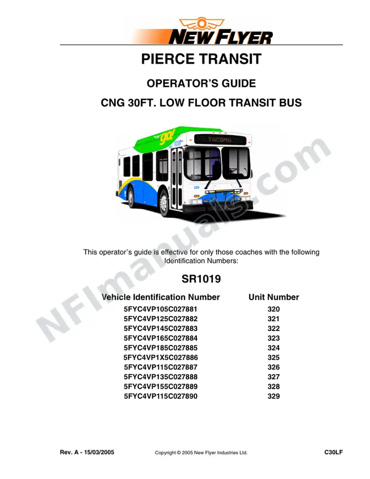 New Flyer C30LF Manual Package - Pierce Transit included manual preview