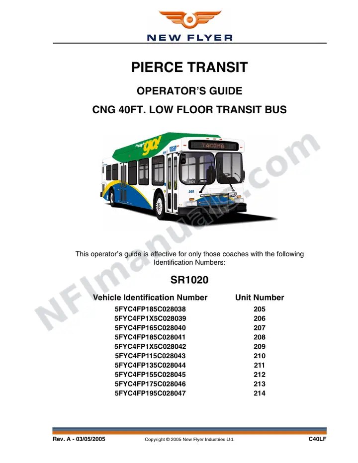 New Flyer C40LF Manual Package - Pierce Transit included manual preview