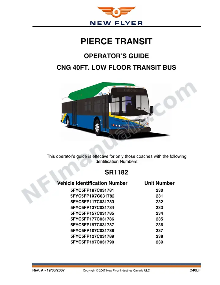 SR1182 Operator's Guide, Pierce Transit first-page preview