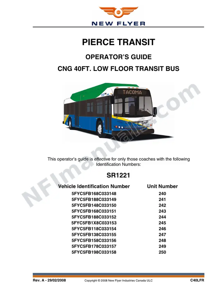 New Flyer C40LFR Manual Package - Pierce Transit included manual preview