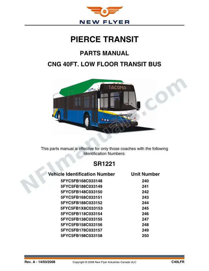 SR1221 Parts Manual, Pierce Transit first-page preview