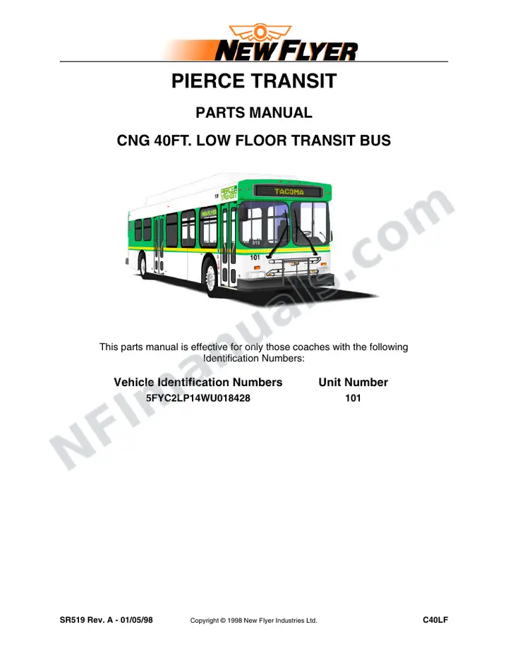 SR519 Parts Manual, Pierce Transit first-page preview