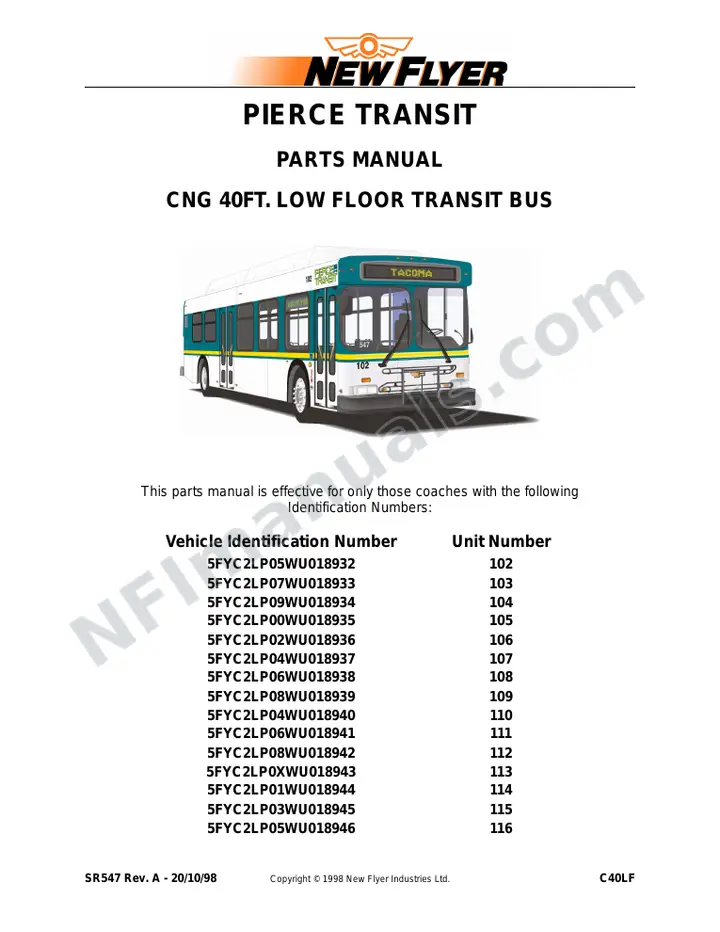SR547 Parts Manual, Pierce Transit first-page preview