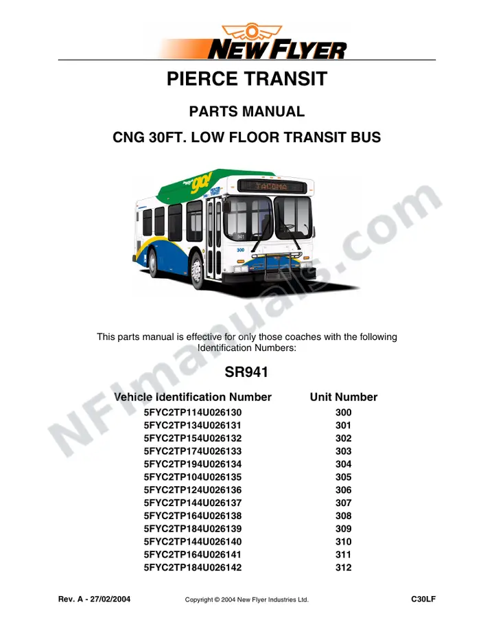 SR941 Parts Manual, Pierce Transit first-page preview