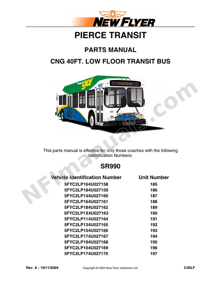 SR990 Parts Manual, Pierce Transit first-page preview