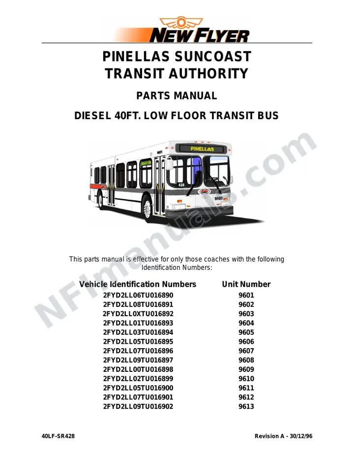 SR428 Parts Manual, Pinellas Suncoast Transit Authority first-page preview