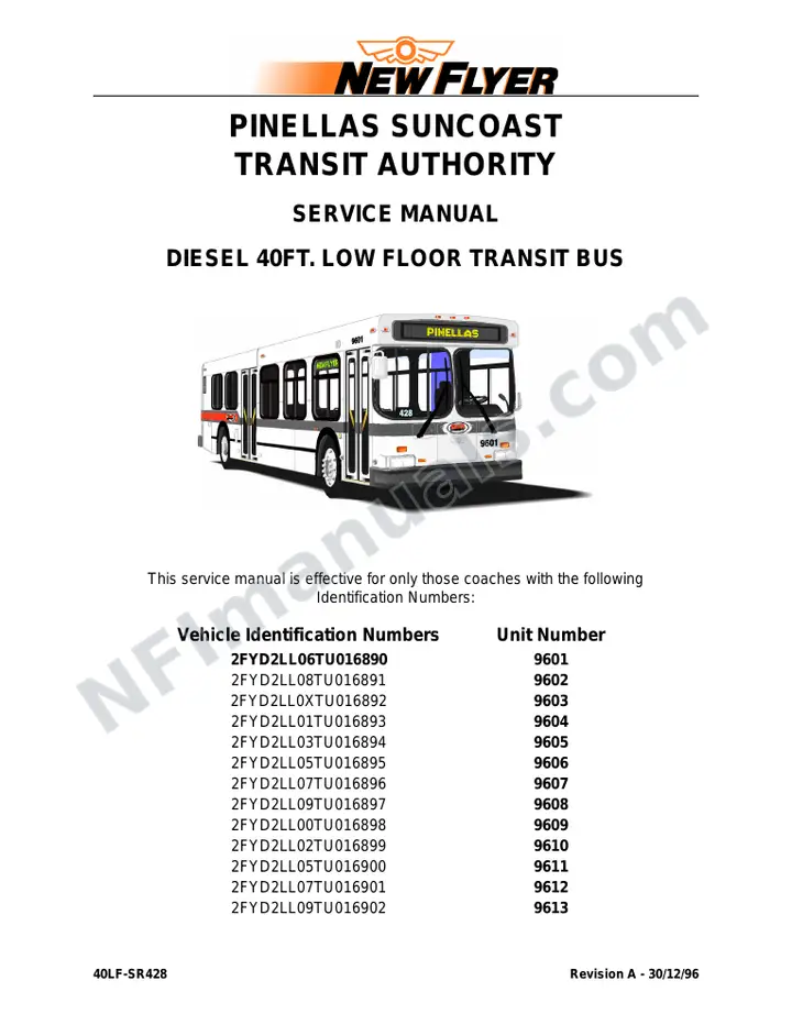 New Flyer D40LF Manual Package - Pinellas Suncoast Transit Authority included manual preview