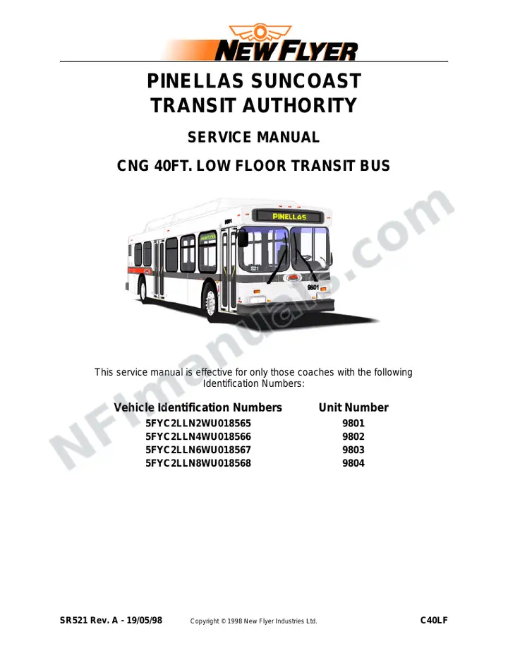 SR521 Service Manual, Pinellas Suncoast Transit Authority first-page preview
