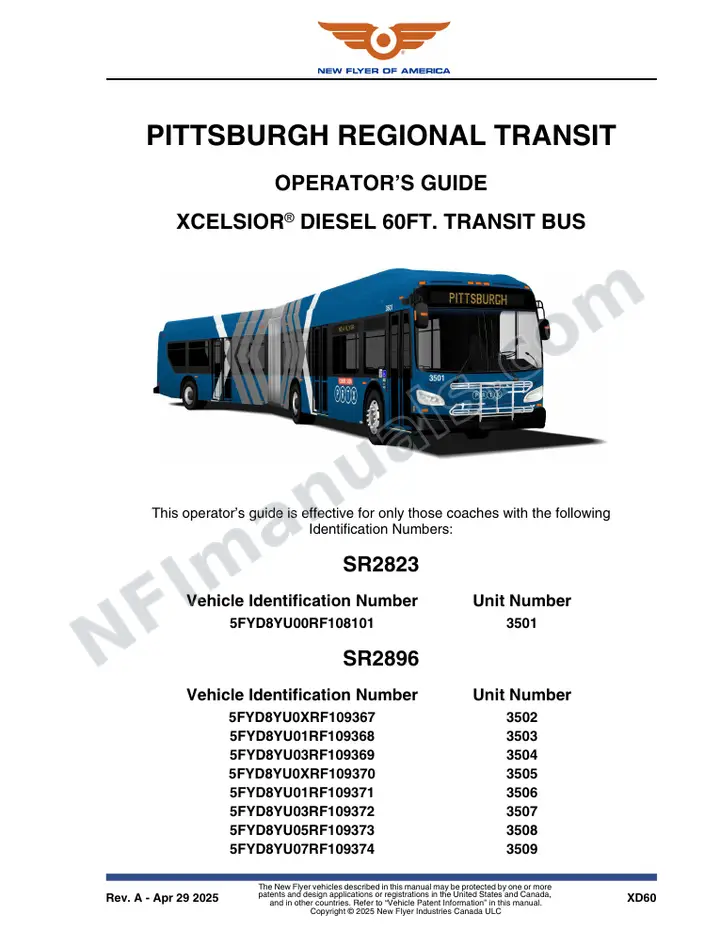 New Flyer XD60 Manual Package - Pittsburgh Regional Transit included manual preview