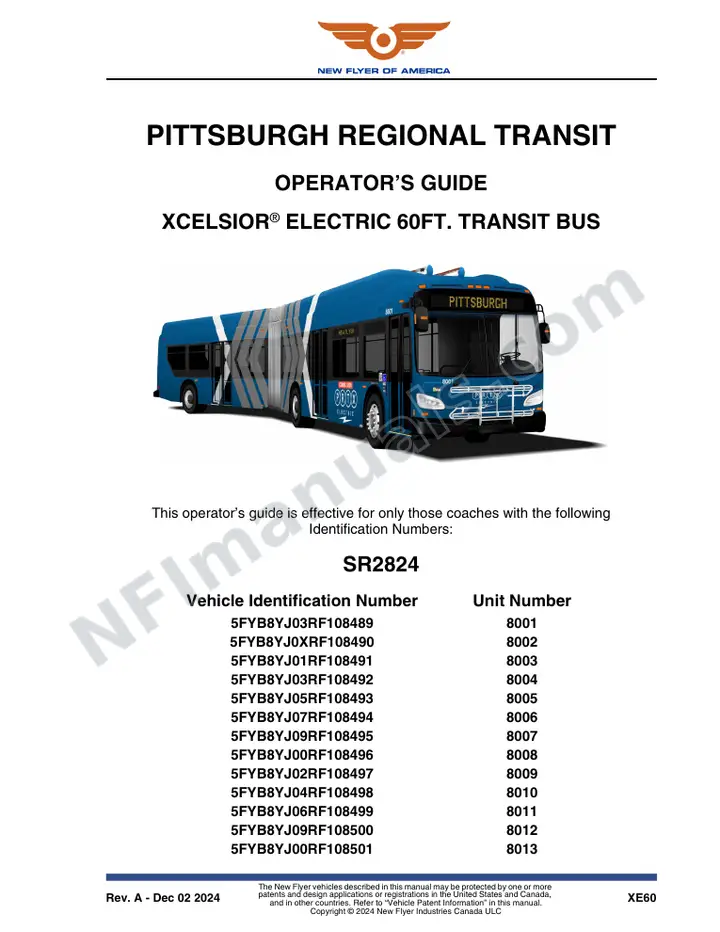 New Flyer XE60 Manual Package - Pittsburgh Regional Transit included manual preview