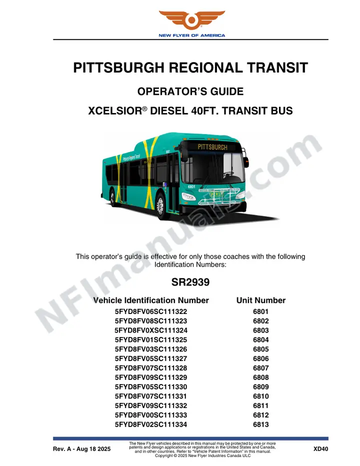 New Flyer XD40 Manual Package - Pittsburgh Regional Transit included manual preview