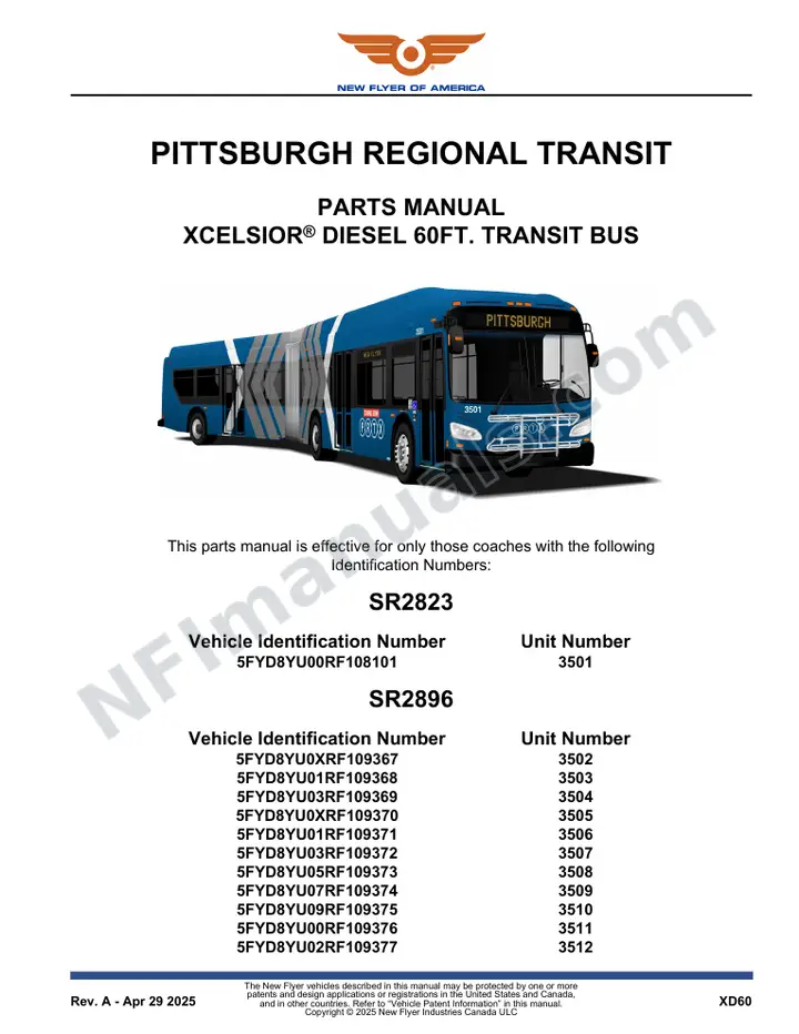 SR2823_2896 Parts Manual, Pittsburgh Regional Transit first-page preview