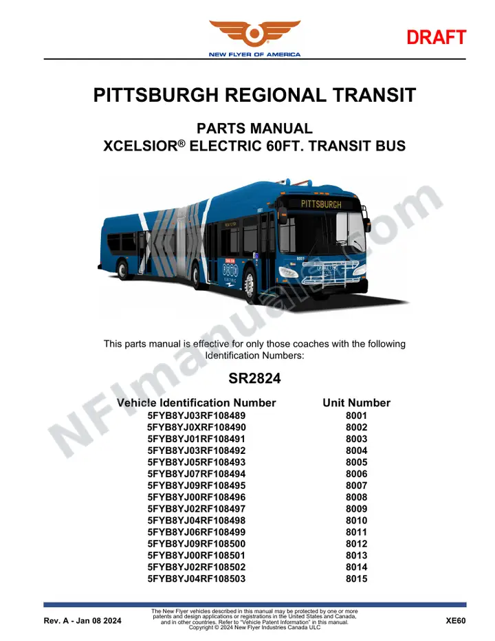 SR2824 Parts Manual, Pittsburgh Regional Transit first-page preview