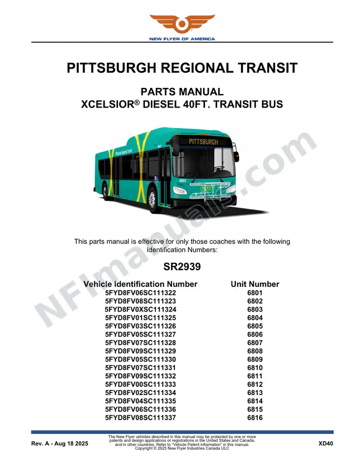SR2939 Parts Manual, Pittsburgh Regional Transit first-page preview