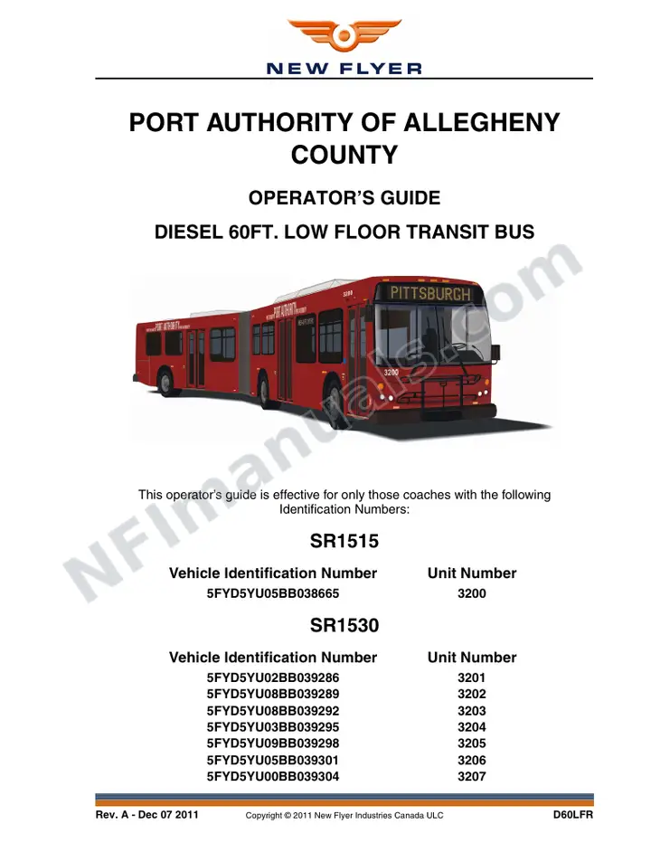New Flyer D60LFR Manual Package - Port Authority of Allegheny County included manual preview
