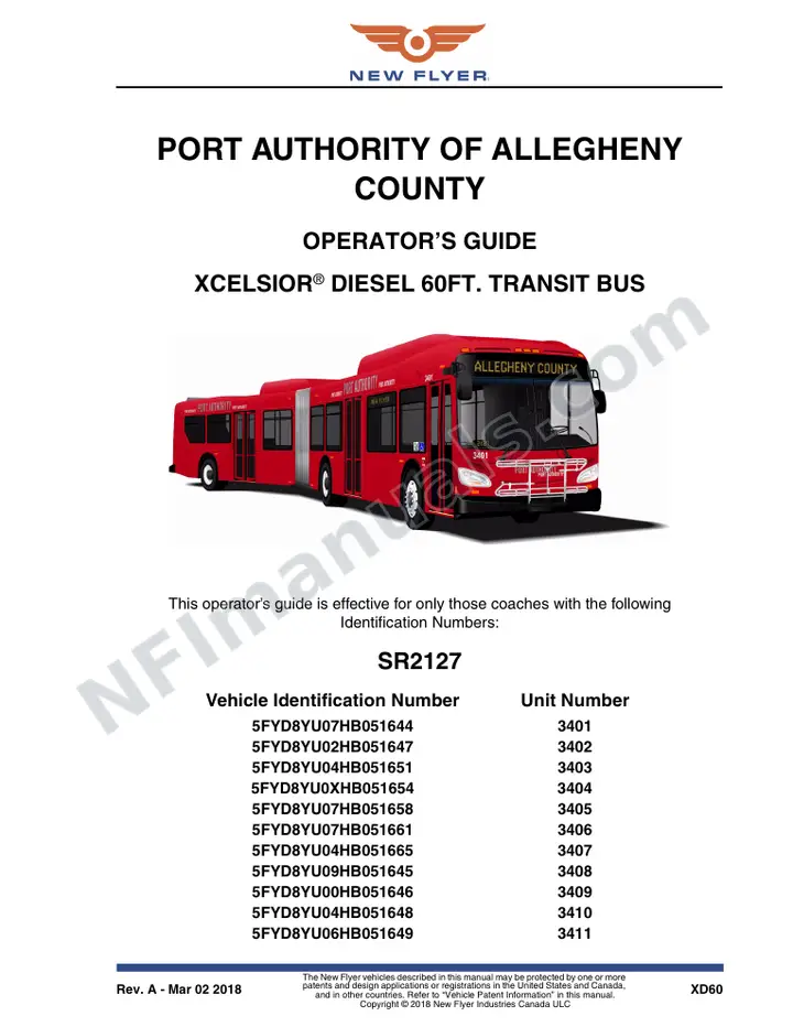 New Flyer XD60 Manual Package - Port Authority of Allegheny County included manual preview