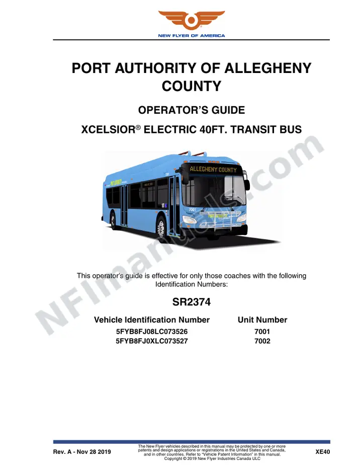 New Flyer XE40 Manual Package - Port Authority of Allegheny County included manual preview
