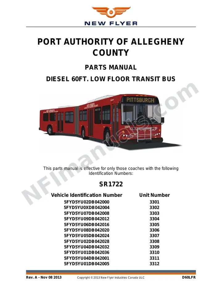 SR1722 Parts Manual, Port Authority of Allegheny County first-page preview