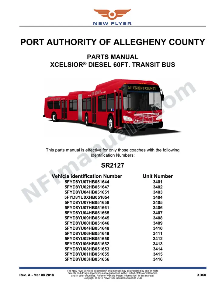 SR2127 Parts Manual, PORT AUTHORITY OF ALLEGHENY COUNTY first-page preview