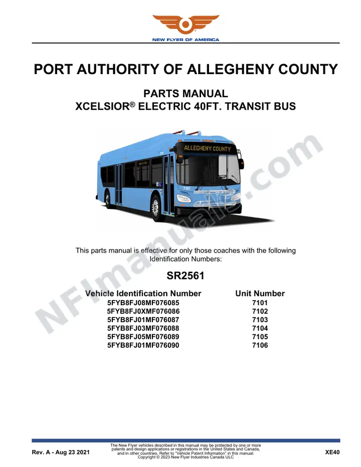 SR2561 Parts Manual, Port Authority of Allegheny County first-page preview