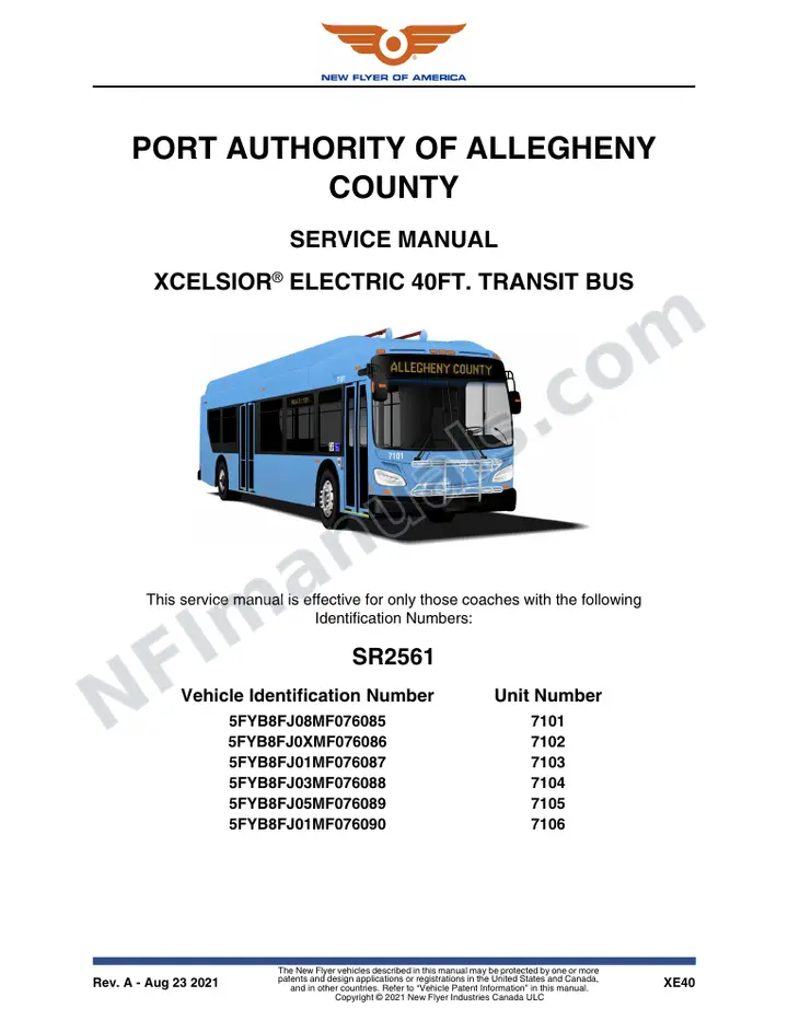 SR2561 Service Manual, Port Authority of Allegheny County first-page preview