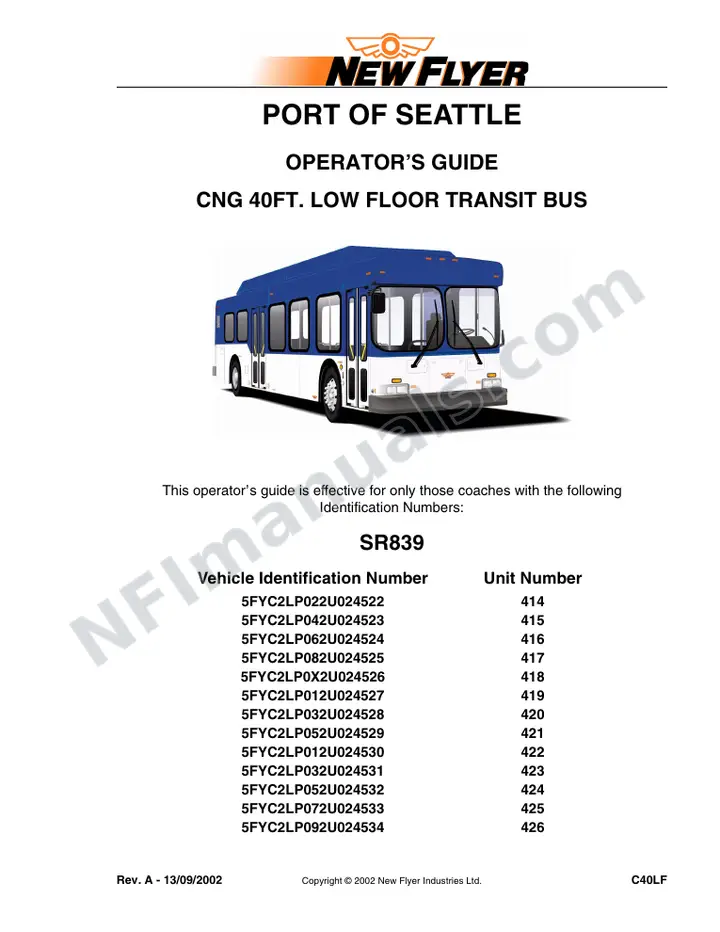New Flyer C40LF Manual Package - Port of Seattle included manual preview
